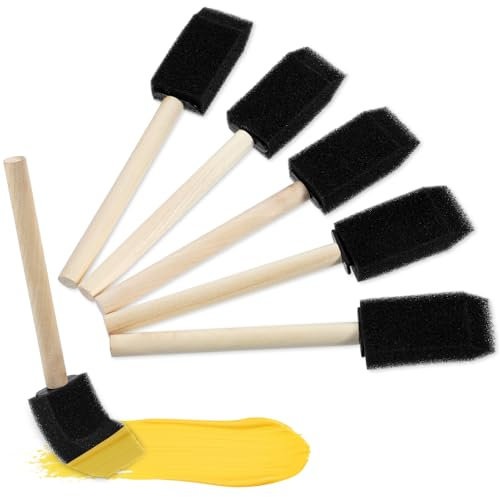 Giantree 5 Stück Schaum Pinsel Malerei, 1 Zoll Schwammpinsel, Farbschwammpinsel mit Holzgriff Schaumstoffpinsel Farbapplikator Malschwammstempel Malzubehör für DIY Bastelprojekte Erwachsene Kinder