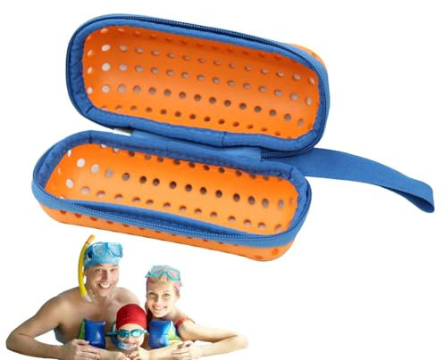 Schwimmbrillen-Box – Schwimmbrillen-Etui, Schwimmbrillen-Etui, Schutzbox mit Clip und Abflusslöchern, Brillenetui mit Reißverschluss, tragbar, leicht, für Herren, Damen, Kinder, Orange, 18x9x8.5cm
