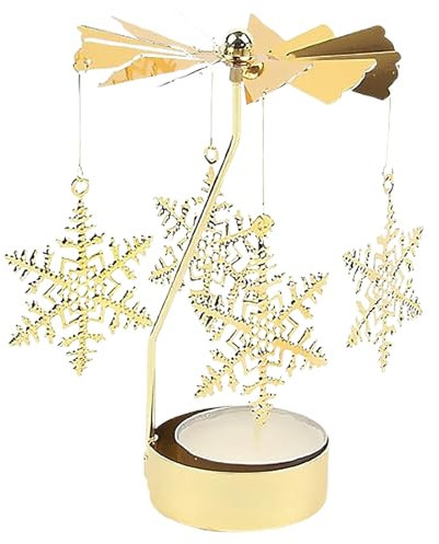 TenaLucy Drehbarer Kerzenhalter,Teelicht Karussell Windlicht Karussell Rotierender Kerzenhalter Teelichtkarussell Gold,Drehender Teelichthalter mit Engel Schneeflocke,für Tischdeko（Schneeflocke）