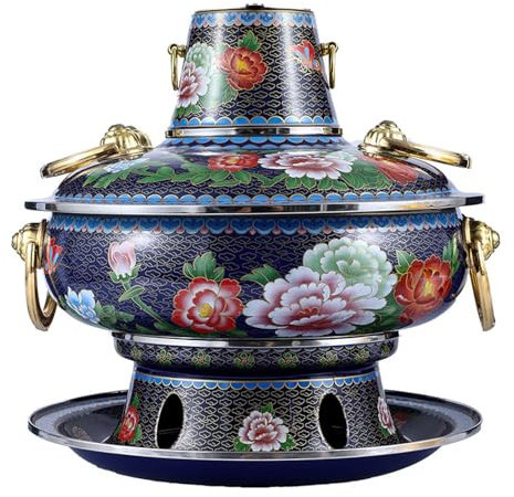 Alter Kochtopf,Chinesischer Kupfer Kochtopf, Cloisonné-Kupfer-Hot Pot, alter Hot Pot, Holzkohle, alter Kupfertopf, zwei Geschmacksrichtungen, chinesischer Holzkohle-Shabu-Shabu-Topf for Familienessen,