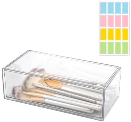 1PCS Square Qtip Holder Dispenser, Clear Cotton Ball Holder With Compartments, Stackable Cotton Pad Container, Cosmetic Organizer for Bathroom Canisters Vanity Makeup (1pc separate)