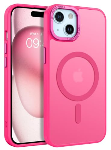 VENINGO Custodia magnetica per iPhone 15 Plus, compatibile con MagSafe, Custodia di protezione di grado militare, cover protezione contro le cadute [non gialla] traslucida opaca case, rosa fucsia