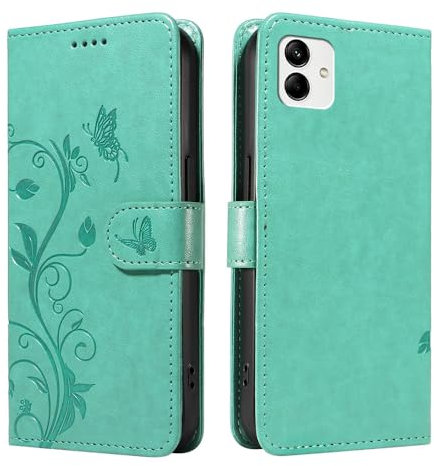 XINNI Case for Samsung Galaxy A04, Apricot Flower Tree Butterfly Embossed PU Leather Wallet Cover, Green