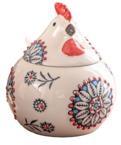 Cute Simple Chick Seasoning Jar Household Ceramic with Lid and Spoon Underglaze Hand-Painted Salt Pepper Bowl Sugar Kitchen Spice Container (Blue)