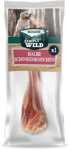 Bogar - Simply Wild - Hundeknochen – Hundefutter als Ergänzung zur täglichen Ernährung – Hundeleckerli in Form eines halben getrockneten Schweineknochens – Unterstützt die Hundepflege & Zahngesundheit