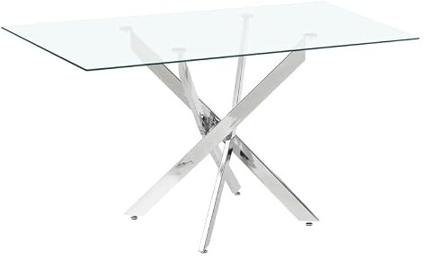Atrapamuebles Mesa Comedor Fija Scott | 140x90 cm, Patas Cromadas, Sobre de Cristal templado, Moderna