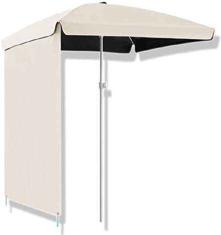 MACAGGTNTU 160/200cm Ombrellone da Giardino Ombrellone da Mercato Esterno Ombrellone da Spiaggia Quadrato con Altezza Regolabile per Giardino, Piscina(Beige,160cm/5ft)