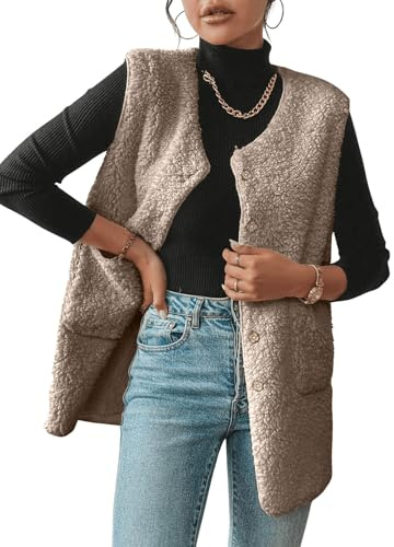 CheChury Chaleco Polar Largo Mujer Chalecos Largos Sin Mangas Chaleco de Forro Polar Teddy Mujer Talla Grande Invierno Chaqueta Chaquetón Cuello En V Fleece Chaleco Felpa Bolsillo Oversize Casualal