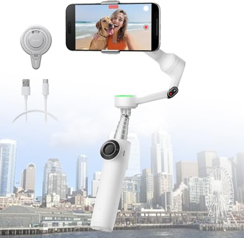 BOOZXCV Phone Gimbal Stabilizer, 3-axis Mobile Gimbal with Magnetic Module, Horizontal Infinite Tracking, Built-in Selfie Stick & Tripod, 3 Brightness Fill Light