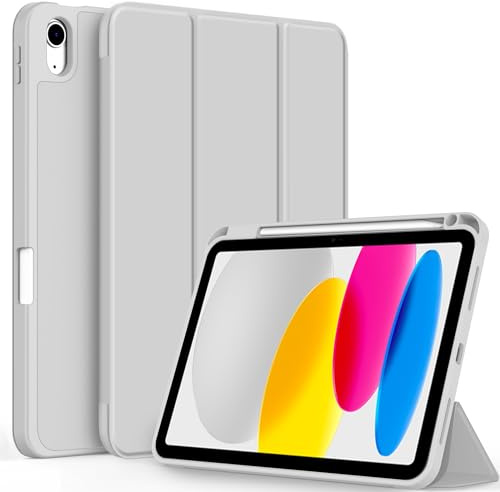 CACOE Hülle für iPad (A16) 11./ 10. Generation 11 mit Stifthalter | Dünn Ständer Schutzhüllen mit Weicher TPU-Rückseite, Auto Sleep/Wake,Hellgrau