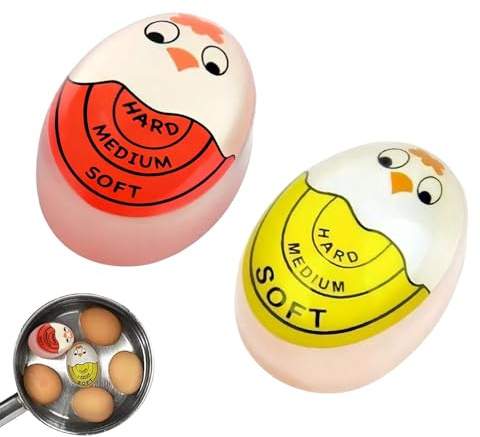 2 PCS x Egg Timer Heat Sensitive Egg Shaped Boiler Timer Egg Cooker Perfect Gadget Colour Changing Indicator For Soft Medium & Hard Boiled Eggs Safe Kitchen Aid Tool Gift Cooking Breakfast Home Use