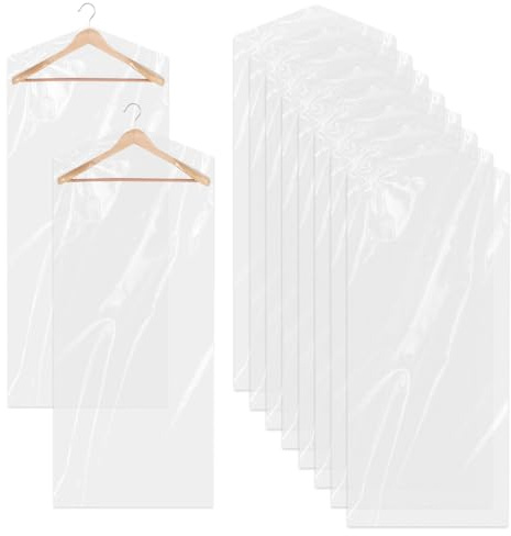 10 Stück kleiderschutzhülle Kleidersack Transparente lange Kleiderhüllen 180 cm Kunststoff Hängen Kleidersäcke Staubdicht Kleiderschutz Trockenreiniger für Anzüge Kleidung