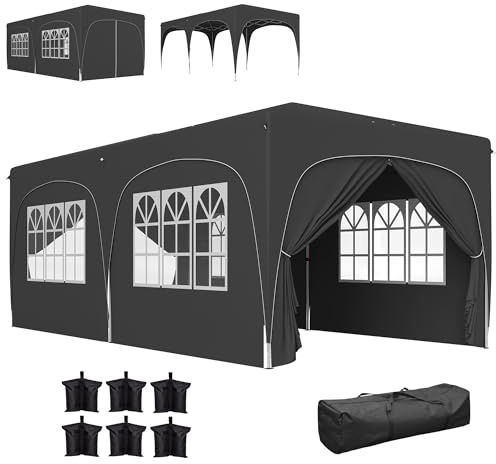 Outsunny Trädgårdspaviljong 3 x 6 m utomhus, hopfällbar paviljong, justerbar höjd, bärväska och sandpåsar, UPF50+ skydd, barnum hopfällbar för camping, festival, uteplats, mörkgrå