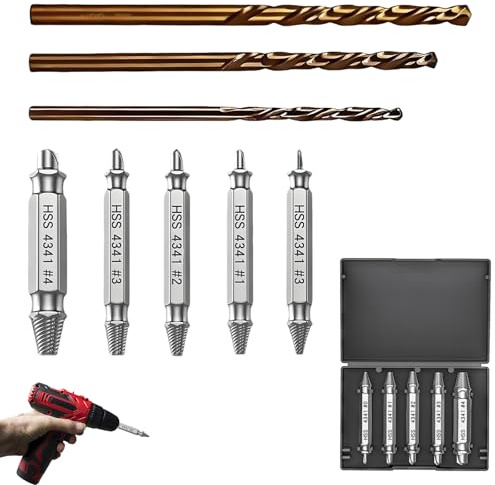 8 Pcs Damaged Screw Extractor Set, Easy Out Bolt Extractor Set, (5pcs Dual-Head Desig) Used for Disassembling Broken Bolts and Screws Screw Remover and Extractors Bit Sets Suitable for Car Maintenance