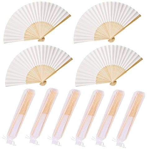 Dproptel Hand Fan Pocket Paper Fan 10 Compartments with Gift Bags Wedding Party Guest Favour Wedding Decoration (White)