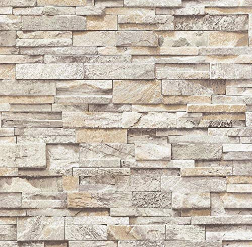 3D Beige Grey Slate Stone Wallpaper Sandstone Brick Effect Rustic Textured