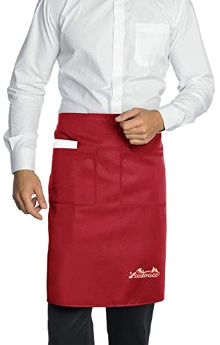 Viedouce Schürze,Wasserdicht Kurze Taille Kochschürze mit 2 Taschen, Küchenschürze,Grillschürze,Küchenschürze für Frauen Männer Restaurant Server Chef Kellnerin Kellner Barista