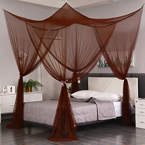 Mengersi 4 Corner Post Elegant Mosquito Net Curtain Bed Canopy for Single Twin Twin XL Size Bed,Suitable for Indoor Outdoor Net (L80xW40xH80 inch, Coffee)
