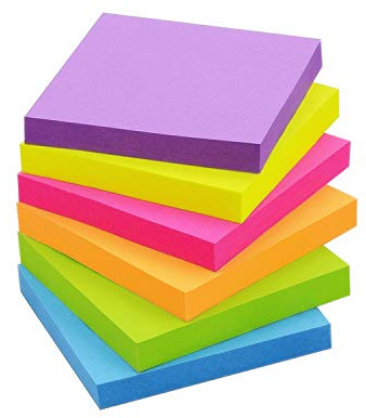 Winner Aura 3x3 Inch Bright Colors Self-Stick Sticky Notes, 6 Pack, 100 Sheets per Pad, Total 600 Sheets