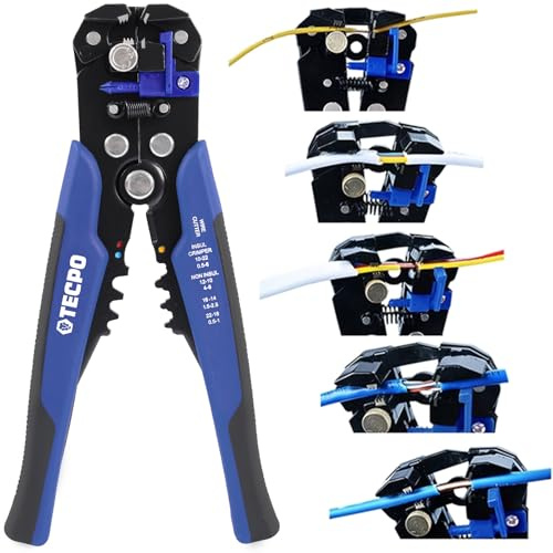 TECPO Automatische Abisolierzange 5in1 Funktion Crimpzange Drahtschneider Multitool zum Schneiden Abisolieren und Crimpen 0.2 bis 6 mm² Kabel 10-24 AWG