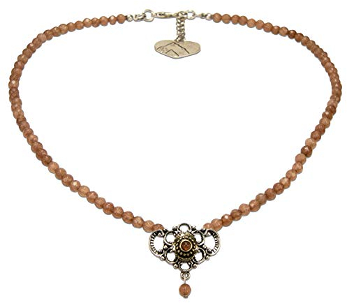 Alpenflüstern Perlen-Trachtenkette Hedi - nostalgischer Damen-Trachtenschmuck mit Zier-Element Bicolor-Farben, Filigrane Dirndlkette braun DHK214