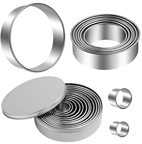 Round Cookie Cutters Set 12 Pieces Bistcuit Cookie Cutters Circle Pastry Cutters Round Donut Ring Molds for Baking for Pastries Doughs Doughnuts