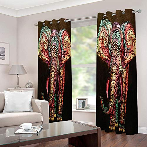 GDYRBY 2 Stücke Gardinen Mit Ösen 240X230cm(HxB) - 3D Druck Abstrakte Farbige Elefant Muster Verdunkelungsvorhang Blickdichte Vorhänge Fensterdekoration Vorhang Für Schlafzimmer Wohnzimmer