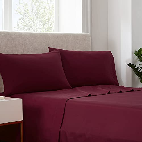 Serta Simply Clean Super Soft Hypoallergenic Stain Resistant Deep Pocket 4 Pieces Solid Bed Sheet Set, Queen, Burgundy