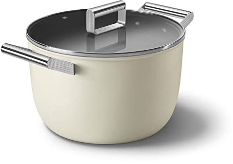 Smeg CKFC2611CRM - Cacerola de 26 cm y tapa crema, antiadherente, aluminio, base patentada