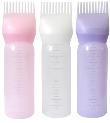 YANTAISIYU 3 Pieces Hair Oil Applicator Bottle Root Comb Hair Dye Brush Applicator Bottle with Graduated 6 Ounce Scale (3 Colors)