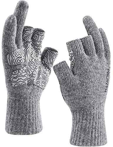 Palmyth Woll-Angelhandschuhe 3 offene Fingerkuppen für Damen und Herren | 55 % Wolle,3 Freie Finger,rutschfeste Handfläche, Elastische Bündchen,für Fliegenfischen, Fotografie und Outdoor Bei Kälte