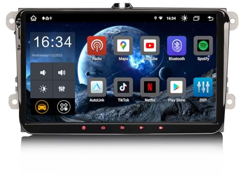 Erisin 9 Zoll Android 14 Autoradio mit GPS Navi Für VW Golf 5/6 T5 Touran Polo Sharan Passat Tiguan Seat Skoda WiFi 4G Bluetooth DAB+ RDS OPS CarPlay Android Auto DSP OBD2 Canbus 8-Kern 4GB+64GB