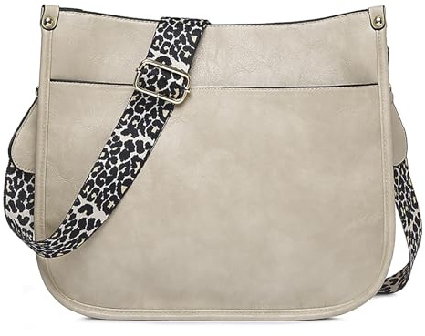 FORRICA Umhängetasche Damen Mode Schultertaschen Frauen PU Leder Crossbody Tasche Groß Leoparden Schultergurt Elfenbeinfarben