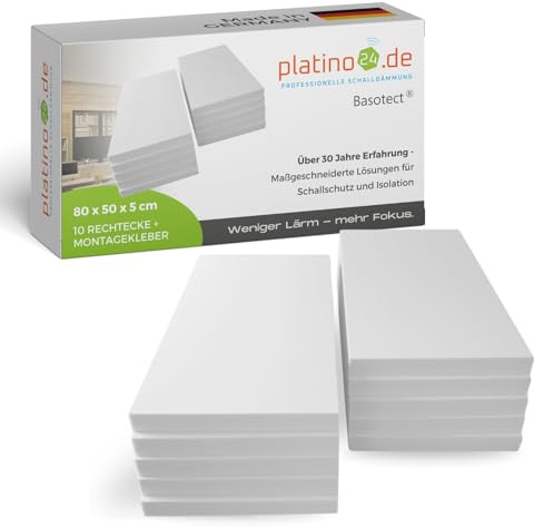 platino24 Akustikpaneele – 10er Set – 80x50x5cm – Schalldämmung – Hellgrau