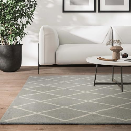 Lord of Rugs Diamond Hand Tufted Rug Quality 100% Wool Bedroom Living Room Rug Floor Area Carpet Large 160x230 cm (5'3x7'7) Silver