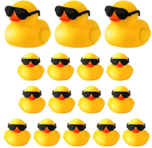 Luter Patos de Goma, 16 Piezas Pato de Baño Juguetes Pato de Gafas de Sol Flotador y Chirrido Juguete de Pato de Baño Lindo Juguetes Pato Baño para Baby Shower Suministros para Fiesta Cumpleaños