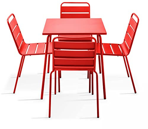Palavas Gartentisch und 4 Stühle aus Metall, Rot