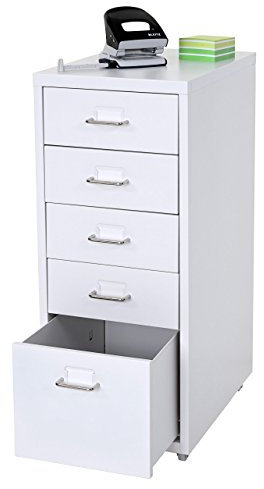 Mendler Rollcontainer Boston T851AM, Schubladenschrank Stahlschrank, 69x28x41cm 5 Schubladen - weiß