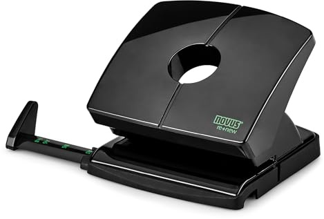 Novus B 220 re+new Locher, 20 Blatt, schwarz | Papierlocher mit 64 % Rezyklat-Anteil, Metall-Funktionsteile, Anschlagsschiene für DIN A4–A6