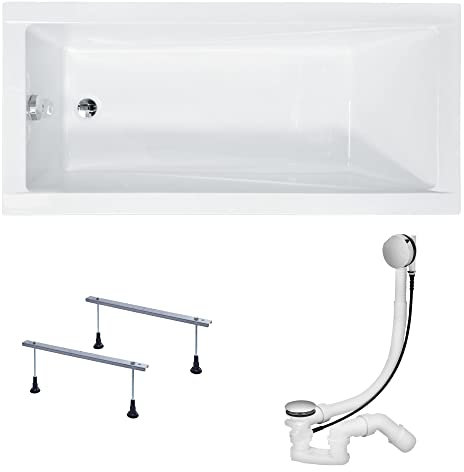 KOLMAN Badewanne MODERN Rechteck 140x70 ohne Verkleidung, Ablaufgarnitur und Füßen Komplettset 3in1 Premium Original Acryl Wanne Siphon