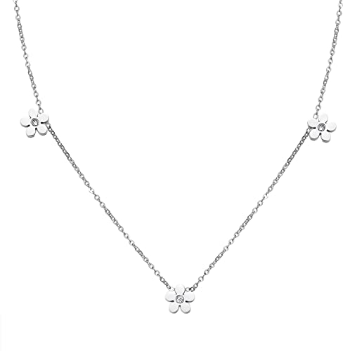 Happiness Boutique Damen Halskette mit Blumenanhänger Zierliche Vergissmeinnicht Kette mit kleinen Blumen Charms Edelstahlschmuck