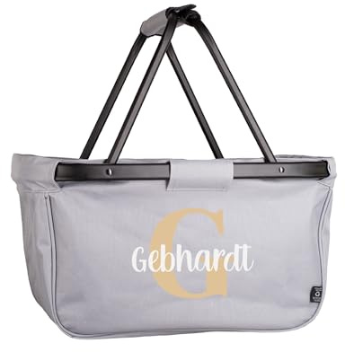 Herz & Heim® Einkaufskorb personalisiert/faltbar/modernes Design/Geschenk-Idee für Jedermann (Buchstabe und Wunschtext)