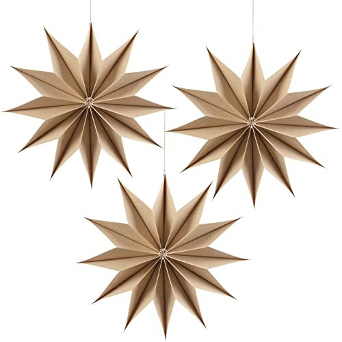 SUNBEAUTY Étoiles en papier marron à 12 pointes, 30,5 cm à suspendre pour Noël, mariage, anniversaire et fête à la maison