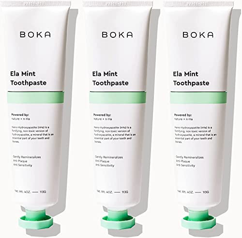 Boka Fluoride Free Nano Hydroxyapatite Toothpaste - Adult & Kids - Appropriate for Sensitive Teeth - No Sulfates & Parabens - Natural Flavors & Vegan - Mild Ela Mint (113g) 3pk