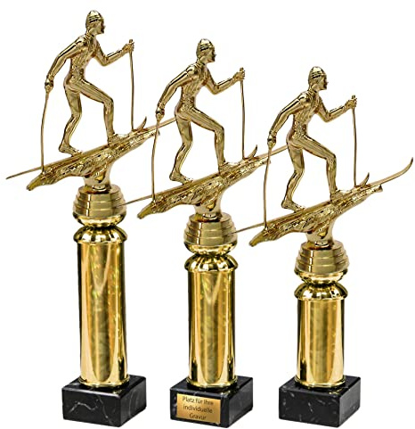 eberin · SKI Langlauf Pokal mit Gravur/Wunschtext · Ski Langläufer auf Goldsäule/Marmor · Wintersport Pokal in 3 Größen erhältlich ·