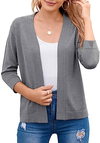 TASAMO Women's Crochet Knit Cardigan Boho-Chic Cropped Sweater Elegant Bolero（X-Large,Dark Gray）