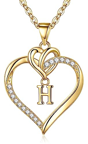 TINGN Halsband med hjärta för flickor, tonårsflickor och kvinnor, med A-Z halsband med hänge med hjärtformade initialer, H14K guldpläterad, fin design, present smycken, Guld
