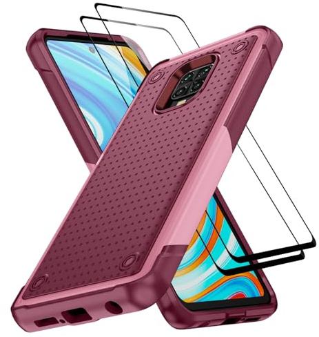 Jeylly Funda para Xiaomi Redmi Note 9 Pro con protector de pantalla de vidrio templado [2 unidades], funda protectora resistente a prueba de golpes para Xiaomi Redmi Note 9 Pro/Note 9 Pro Max/Note 9S