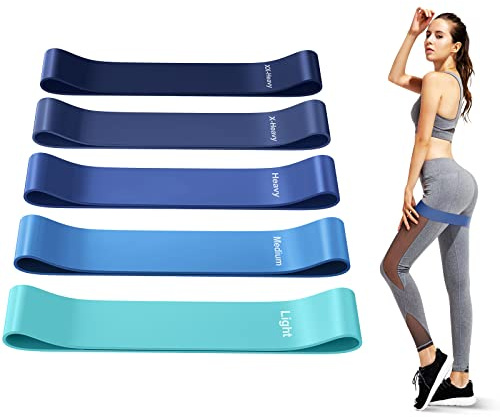 Fokky Fitnessbänder [5er Set], 100% Naturlatex Resistance Bands | Widerstandsbänder mit Übungsanleitung auf Deutsch & Tragebeutel, Gymnastikband Fitnessband für Muskelaufbau Pilates Yoga