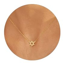 HANLI 14K Gold Plated Star of David Necklace for Women - Dainty Jewish Star Jewelry for Women